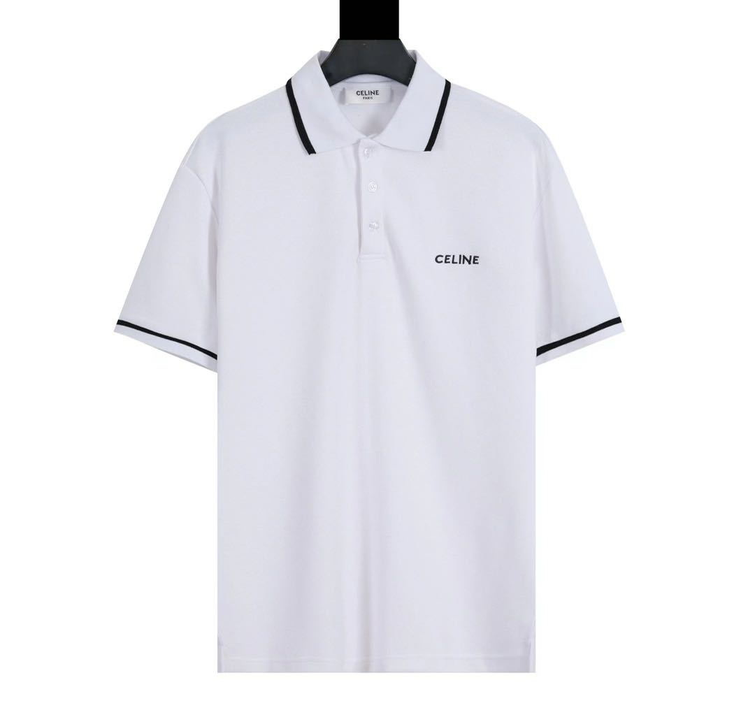 Celine embroidered cotton piqué polo shirt (2X68E043F-01OB）
