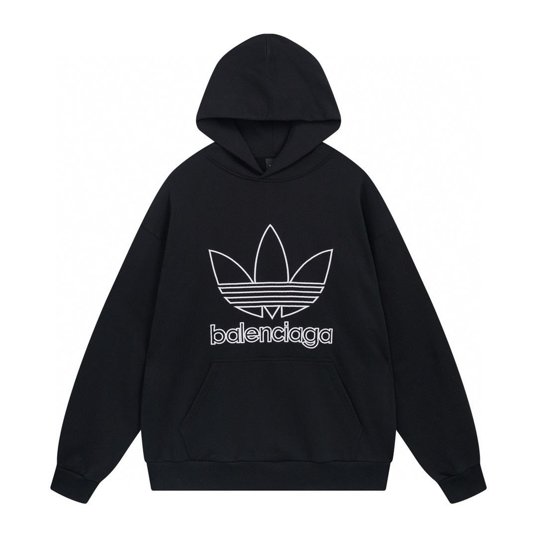 Balenciaga x adidas Logo Oversized Hoodie 'Black White'(712396TNVA91070）