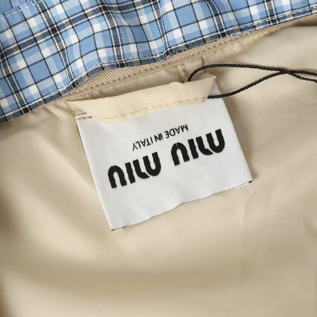 MIU MIU logo detachable plaid collar zip-up bomber jacket（ML1216-1UPX-F0065-S-OOO）