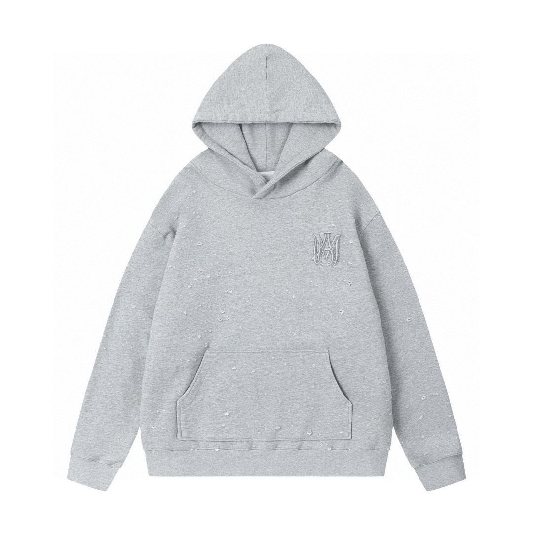 AMIRI MA Shotgun Embroidered Logo Hoodie Grey (AMJYHD1041-030）