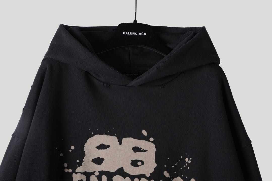 Balenciaga Hand-Drawn BB Icon Hoodie Large Fit 'Black' (620973TNVQ11059）