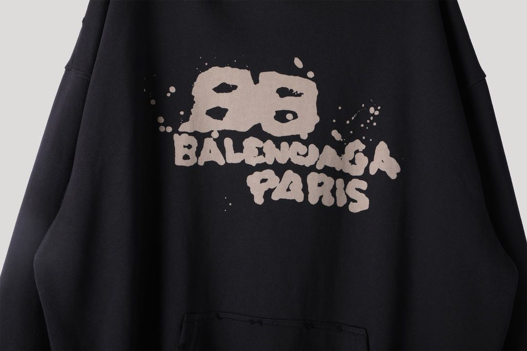 Balenciaga Hand-Drawn BB Icon Hoodie Large Fit 'Black' (620973TNVQ11059）