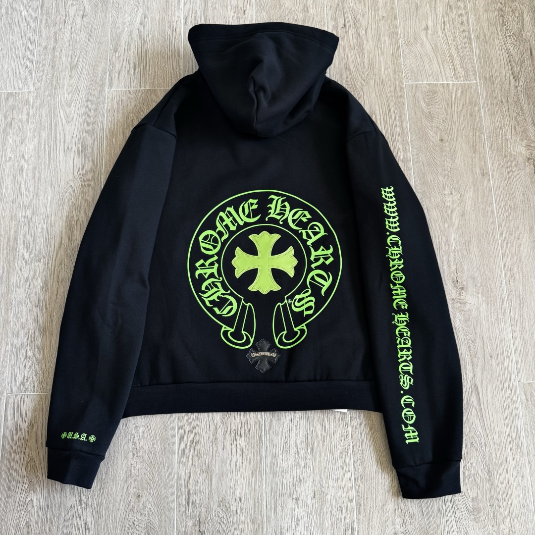 Chrome Hearts HD PLVR CHARITY Charity CH Plus Leather Patchwork Hoodie (CH-25-134）