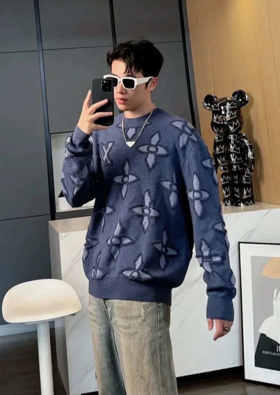 Louis Vuitton Textured cotton crew neck（1AFQQ3）