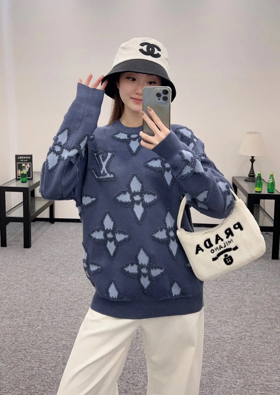 Louis Vuitton Textured cotton crew neck（1AFQQ3）