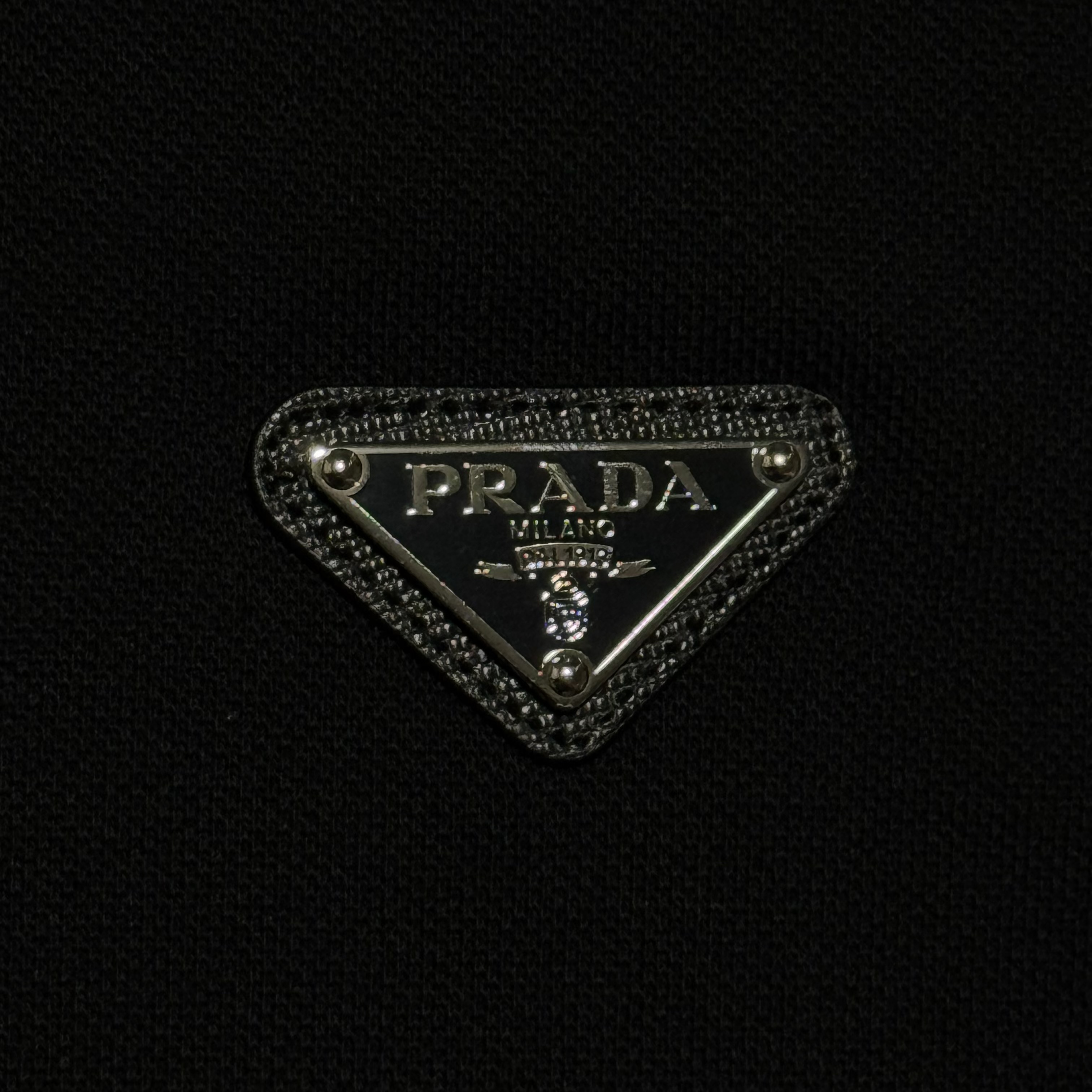 PRADA Pique Re-Nylon Details Polo Shirt Black  (UJN903-1YR4-F0002-S-OOO）