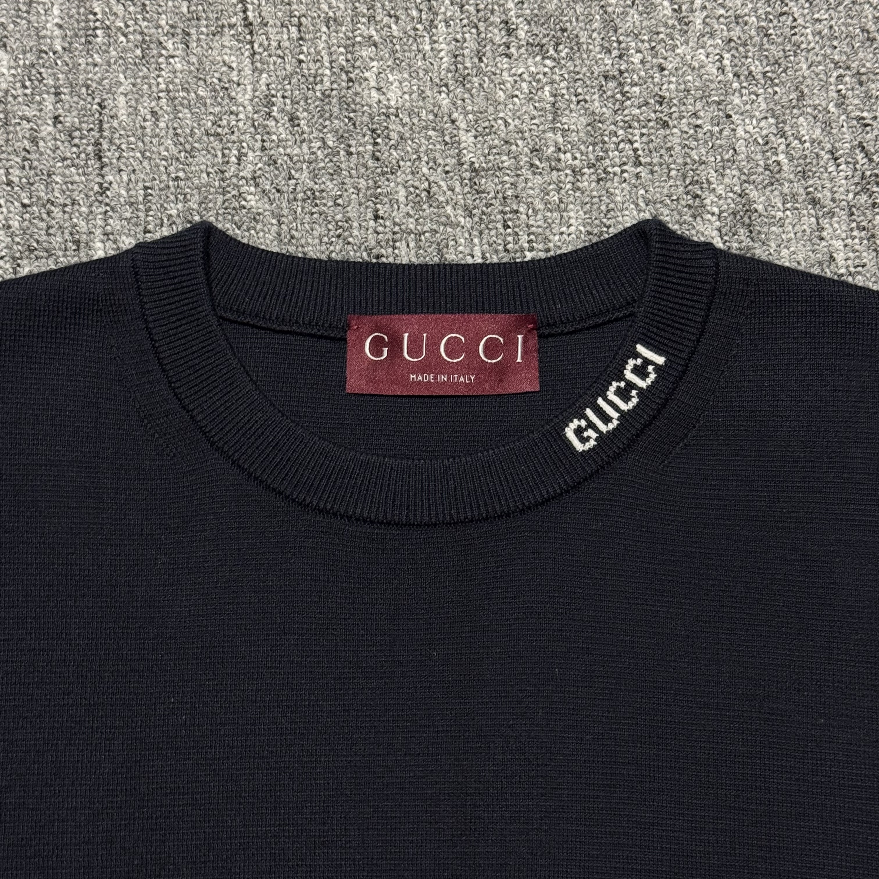 GUCCI Silk and cotton blend T-shirt with intarsia logo（787736XKD2A 4137）