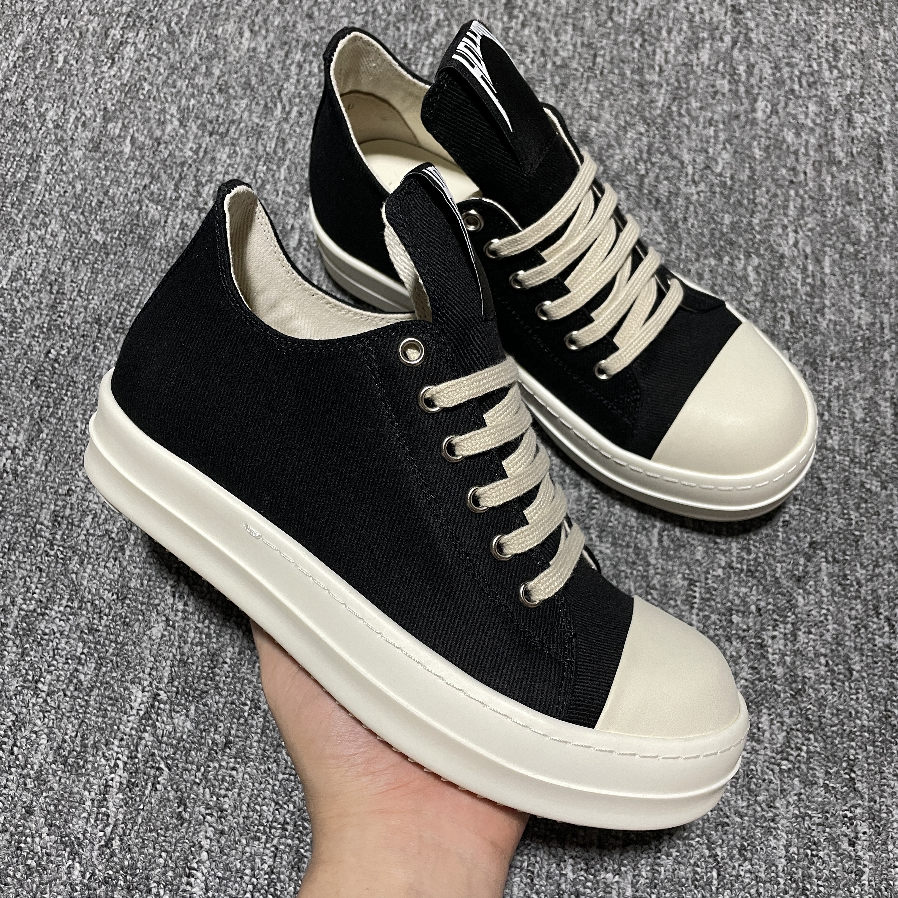 Rick Owens DRKSHDW Hollywood Low Sneaks "Black/Milk/Milk" (DU01E3802DOEH1-911)