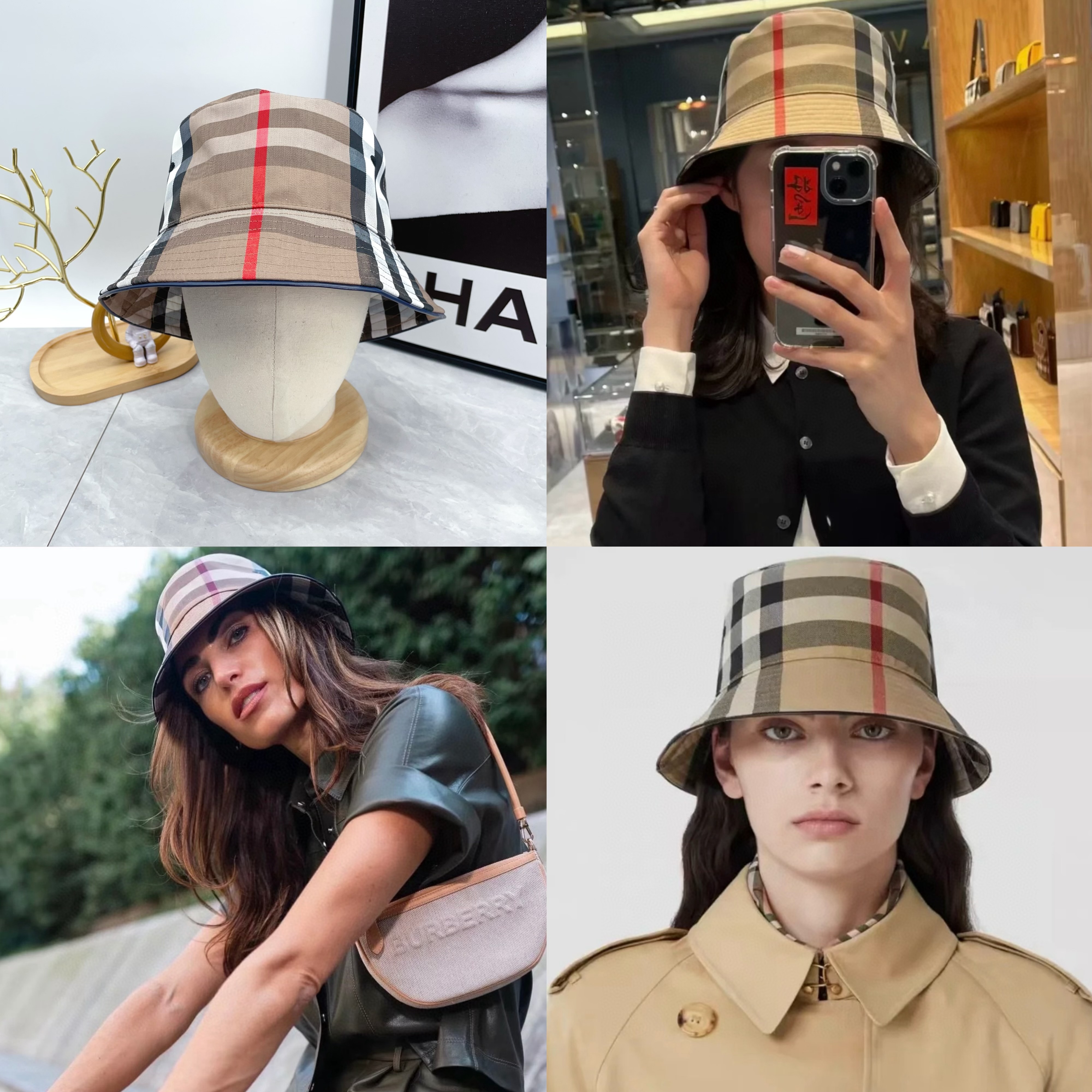 BURBERRY PEDORAS (Check Cotton Bucket Hat (8050065))（8050065）