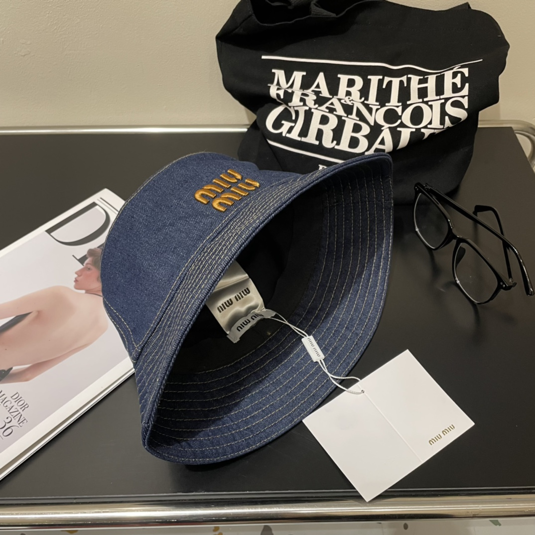 MIU MIU Contrast Embroidered Logo Fabric Bucket Hat（5HC196_AJ6_F0QV1）