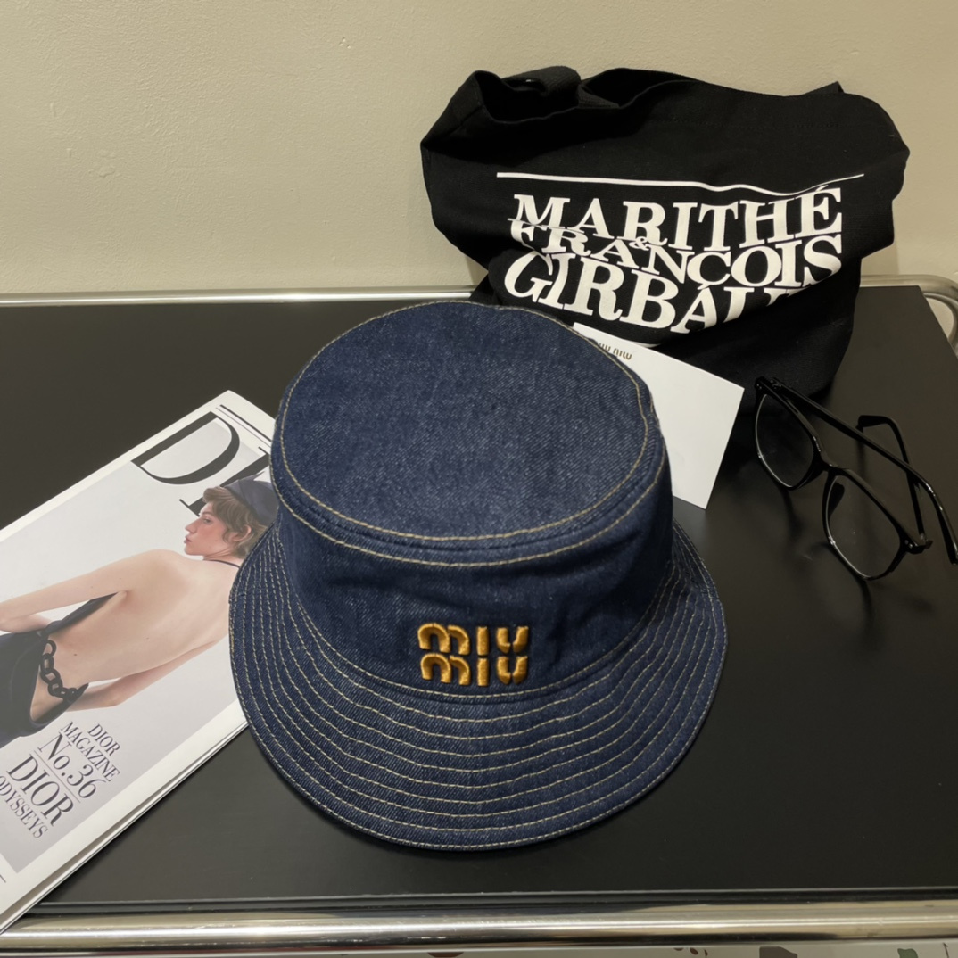 MIU MIU Contrast Embroidered Logo Fabric Bucket Hat（5HC196_AJ6_F0QV1）