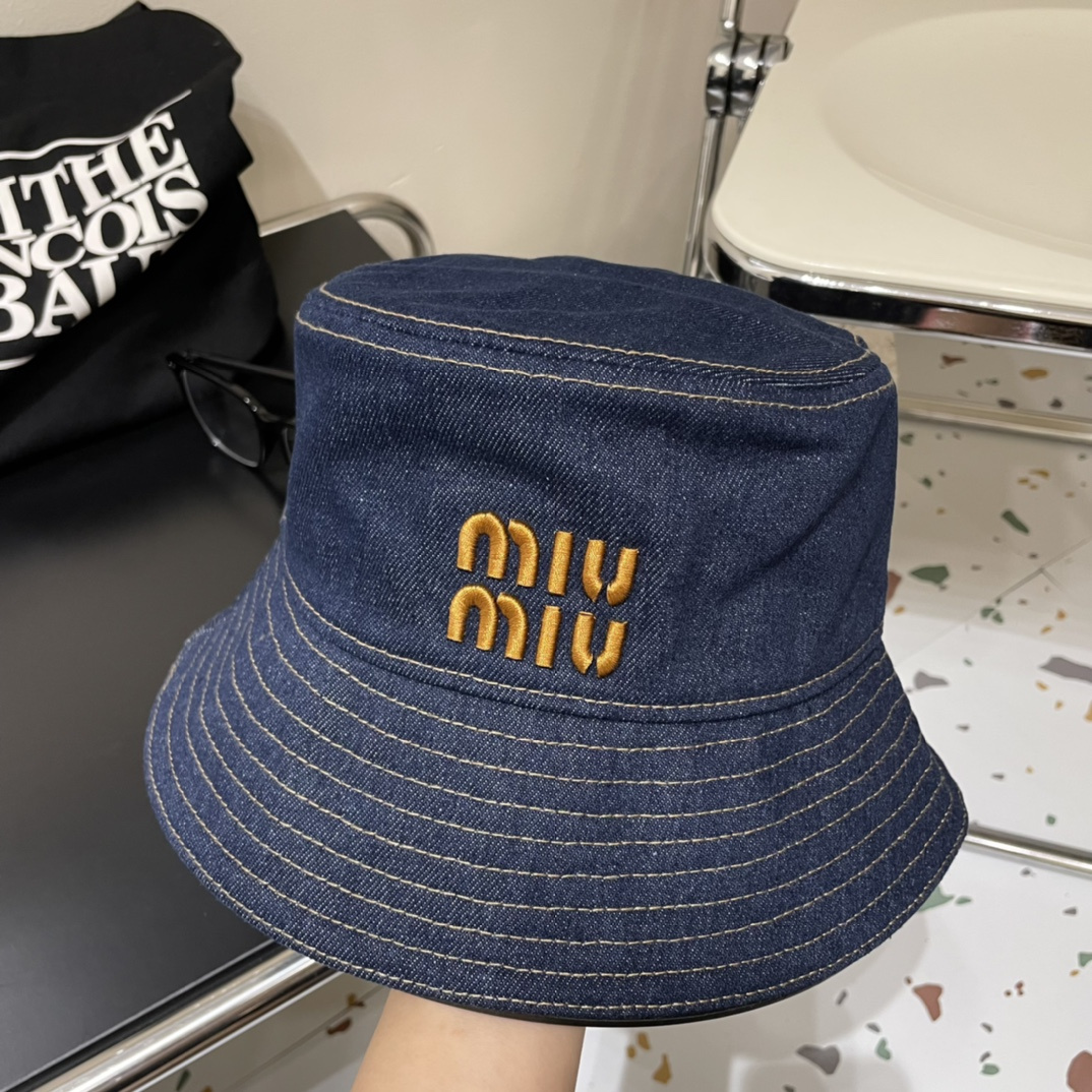 MIU MIU Contrast Embroidered Logo Fabric Bucket Hat（5HC196_AJ6_F0QV1）