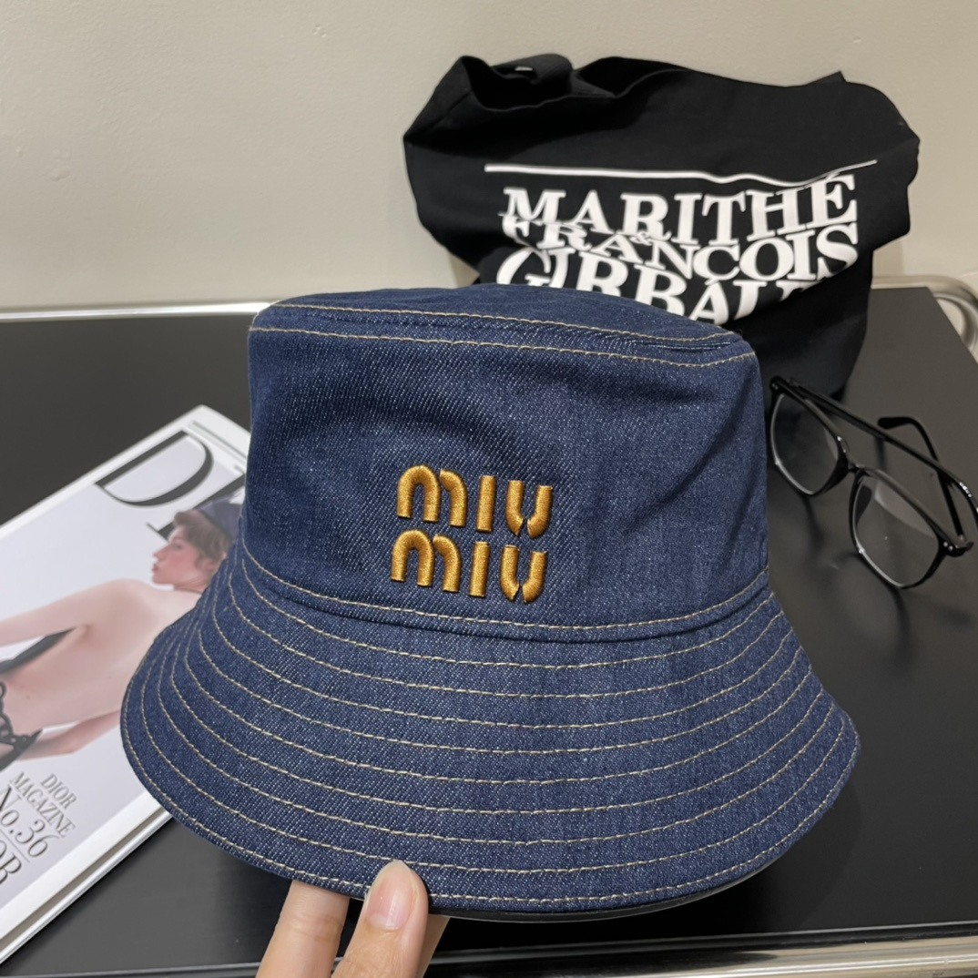 MIU MIU Contrast Embroidered Logo Fabric Bucket Hat（5HC196_AJ6_F0QV1）