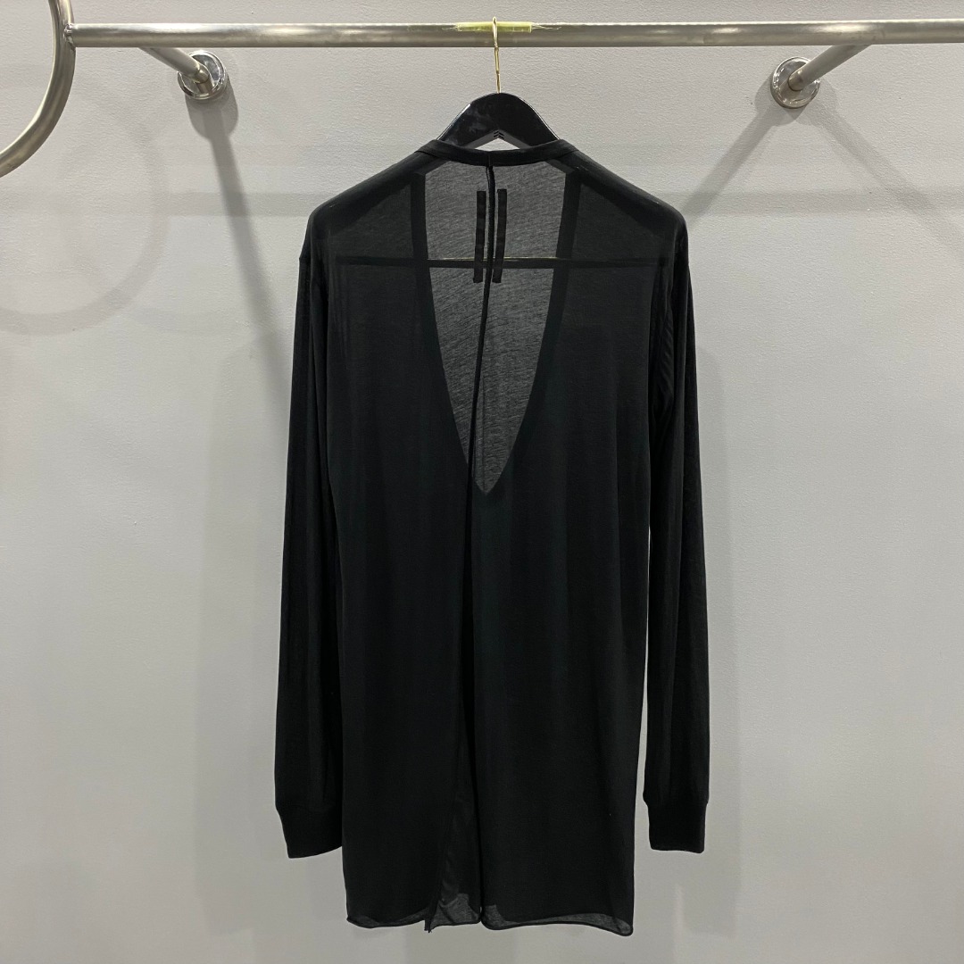 RICK OWENS SS26 TEMPLE OVERSIZE EXTREME V NECK IN BLACK LIGHTWEIGHT RASATO KNIT（RU01F2611 M）
