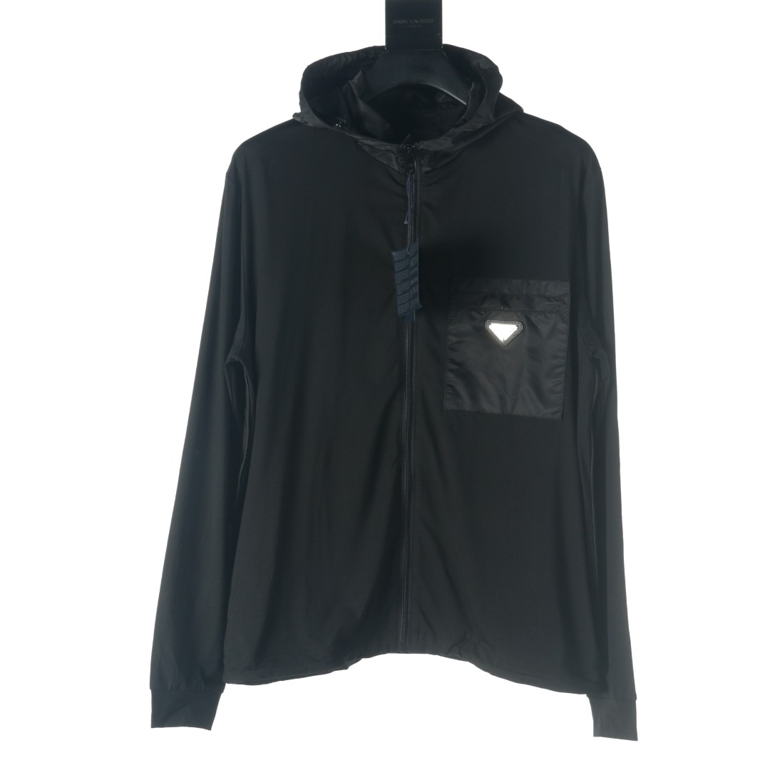 PRADA Stretch Cotton Fleece Hooded Sweatshirt Black (UJL150-1YED-F0002-S-202）