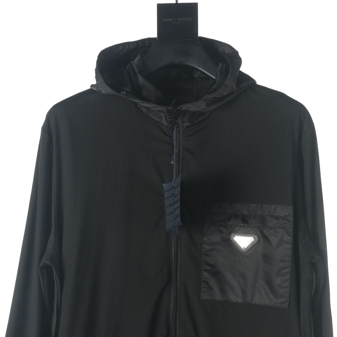 PRADA Stretch Cotton Fleece Hooded Sweatshirt Black (UJL150-1YED-F0002-S-202）