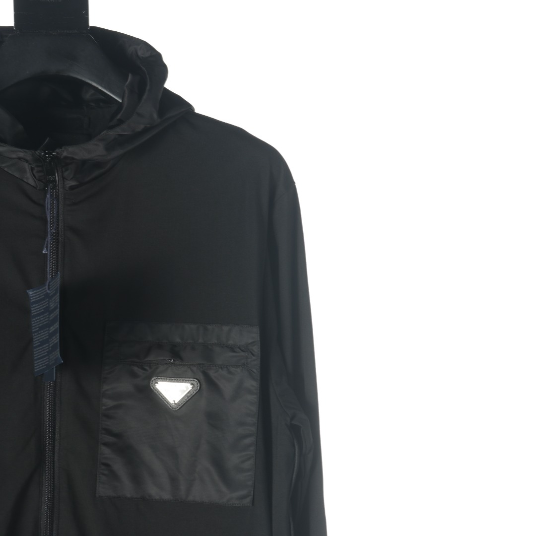 PRADA Stretch Cotton Fleece Hooded Sweatshirt Black (UJL150-1YED-F0002-S-202）