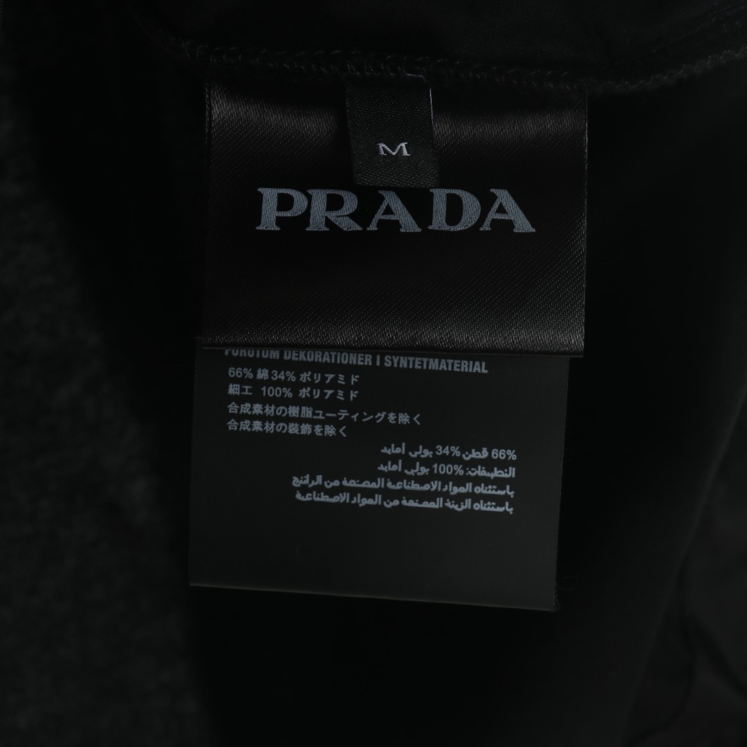 PRADA Stretch Cotton Fleece Hooded Sweatshirt Black (UJL150-1YED-F0002-S-202）