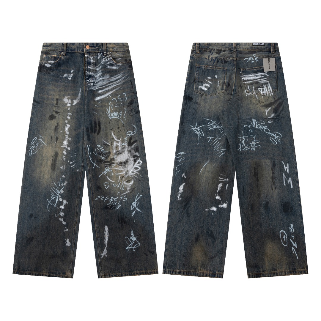 Balenciaga Blue Relaxed Distressed Jeans (745223TNW654036）