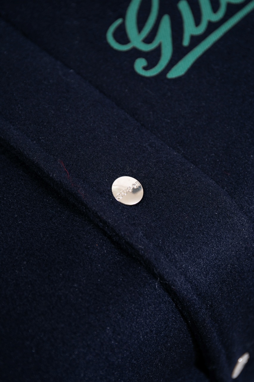 GUCCI Wool and leather varsity jacket, navy（794814-Z8BS9-4215）