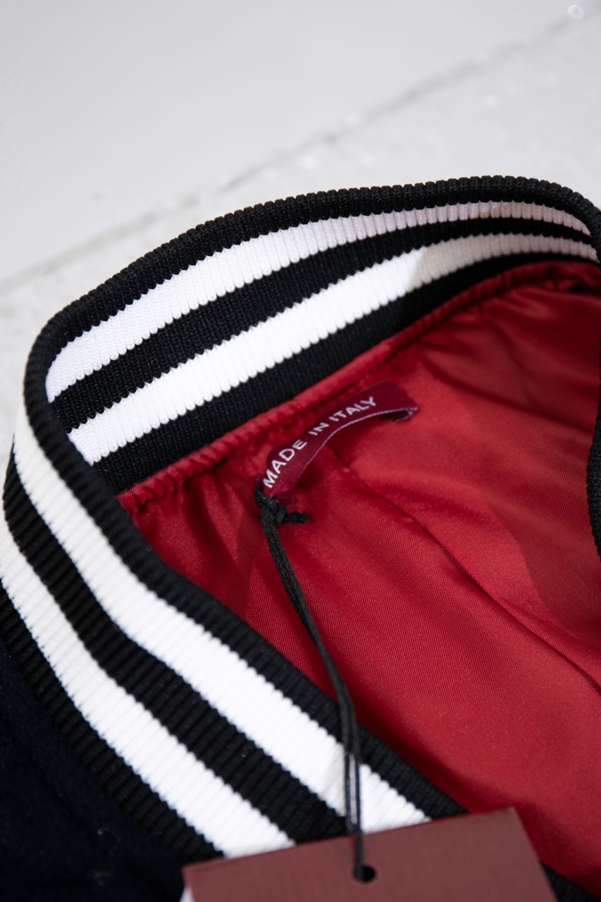 GUCCI Wool and leather varsity jacket, navy（794814-Z8BS9-4215）