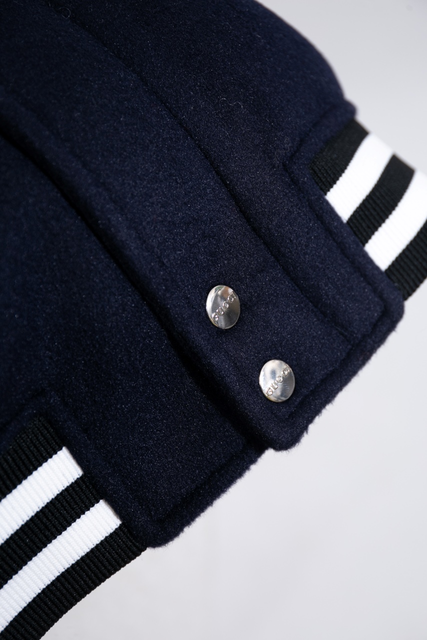 GUCCI Wool and leather varsity jacket, navy（794814-Z8BS9-4215）