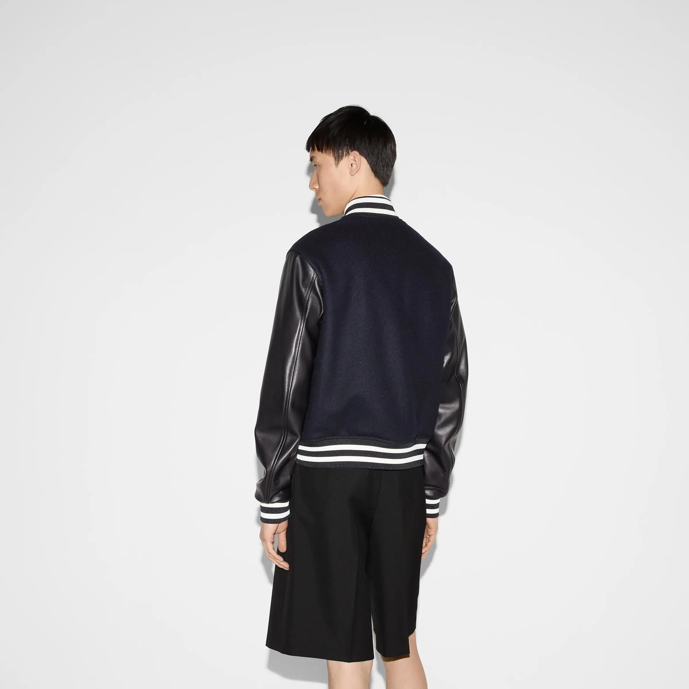 GUCCI Wool and leather varsity jacket, navy（794814-Z8BS9-4215）