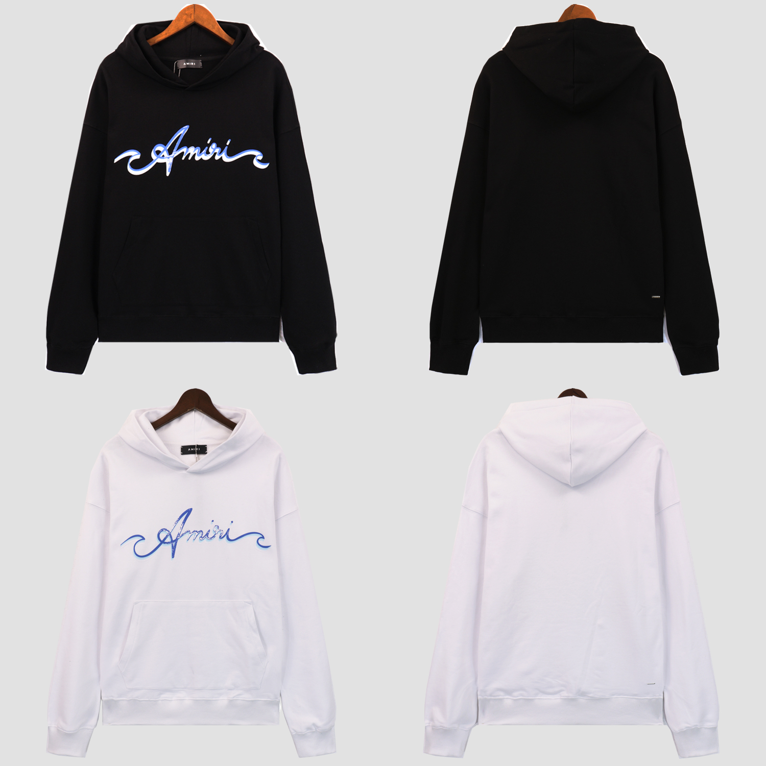 Amiri Wave Logo Cotton Graphic Hoodie (AMJYHD1043-BLACK）