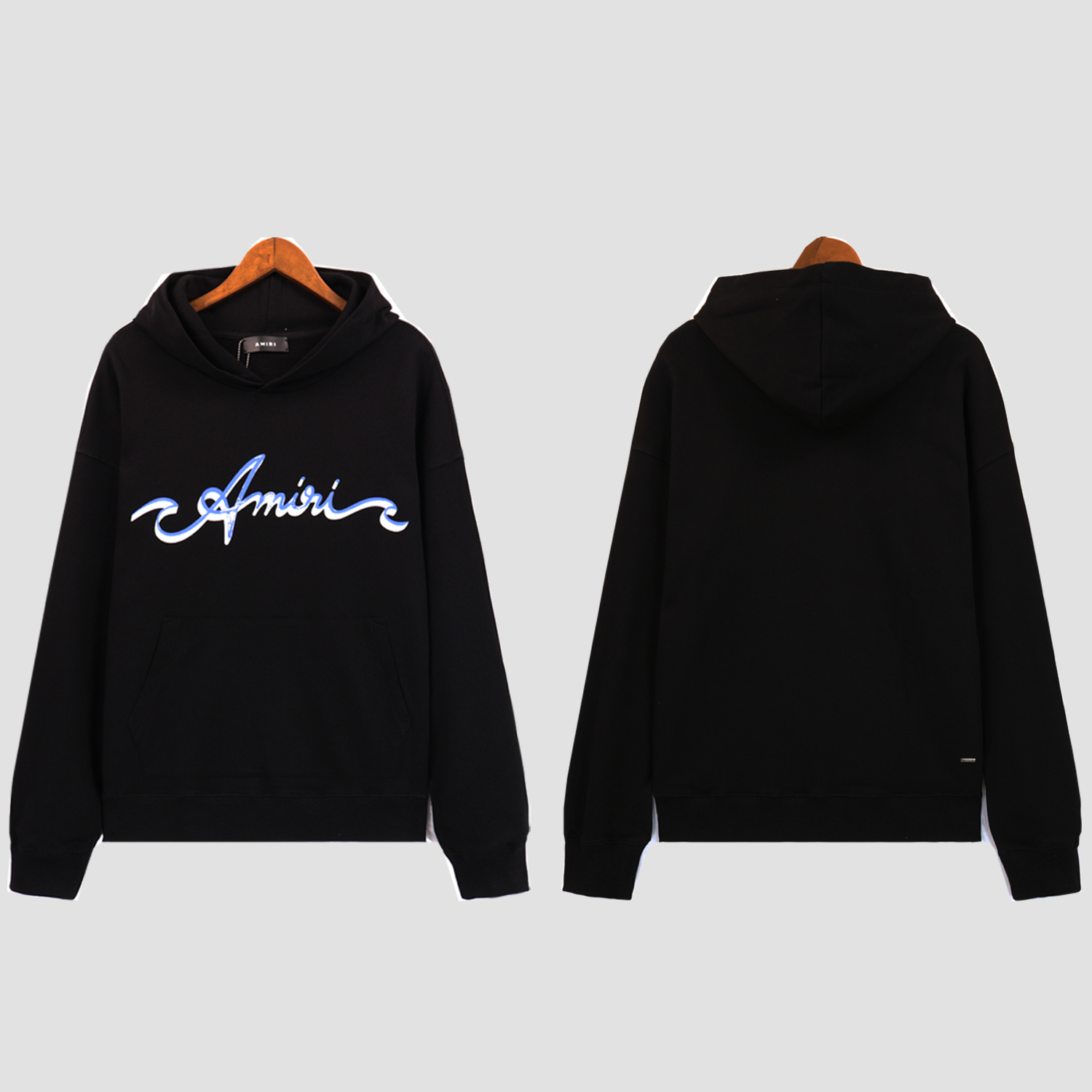 Amiri Wave Logo Cotton Graphic Hoodie (AMJYHD1043-BLACK）