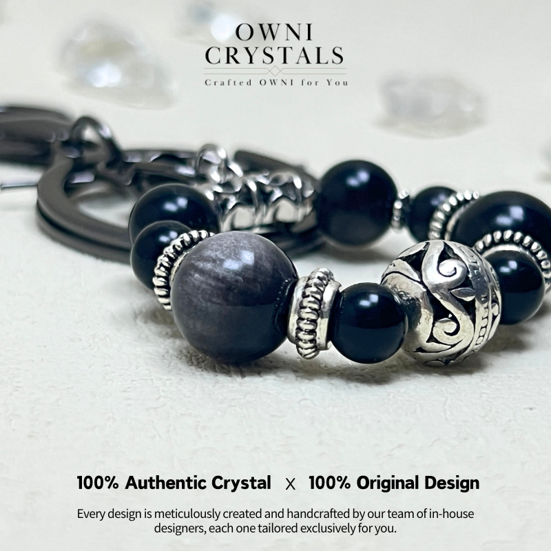 Stone of Protection Silver Obsidian Natural charm crystal keychain bag charm unisex