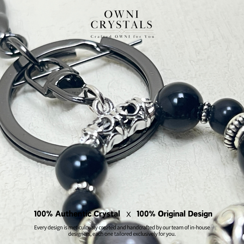 Stone of Protection Silver Obsidian Natural charm crystal keychain bag charm unisex