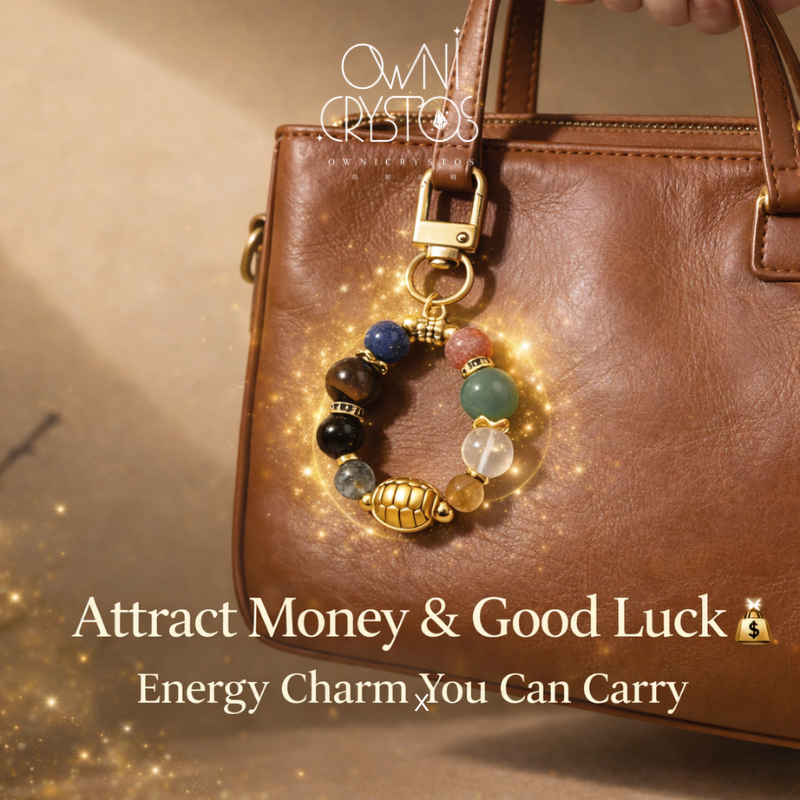 Fortune Turtle Five Elements Natural crystal Bag Charm Keychain unisex gift present