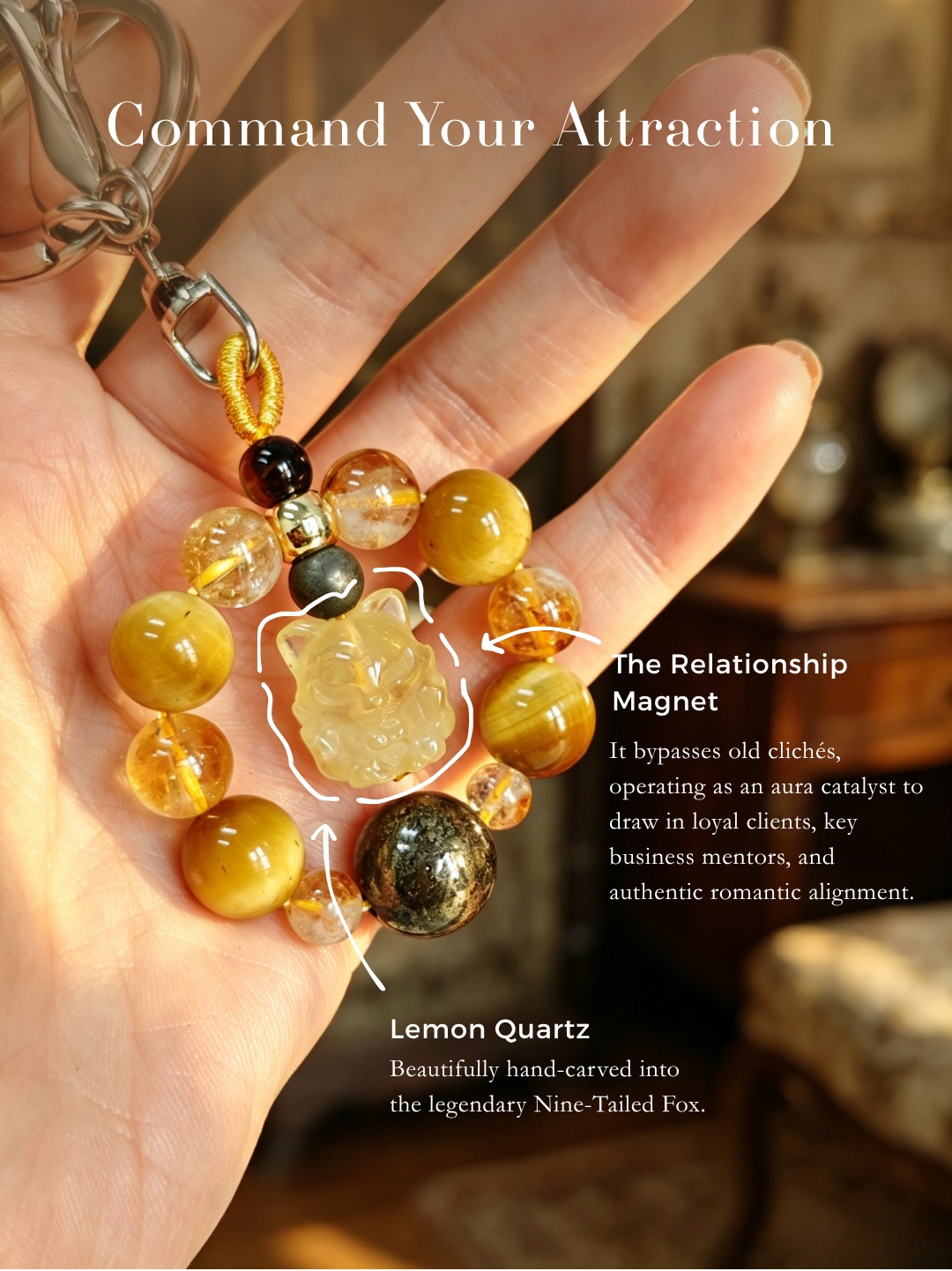 Nine Tail Fox Wealth Courage Pyrite Tiger Eyes Citrine Natural