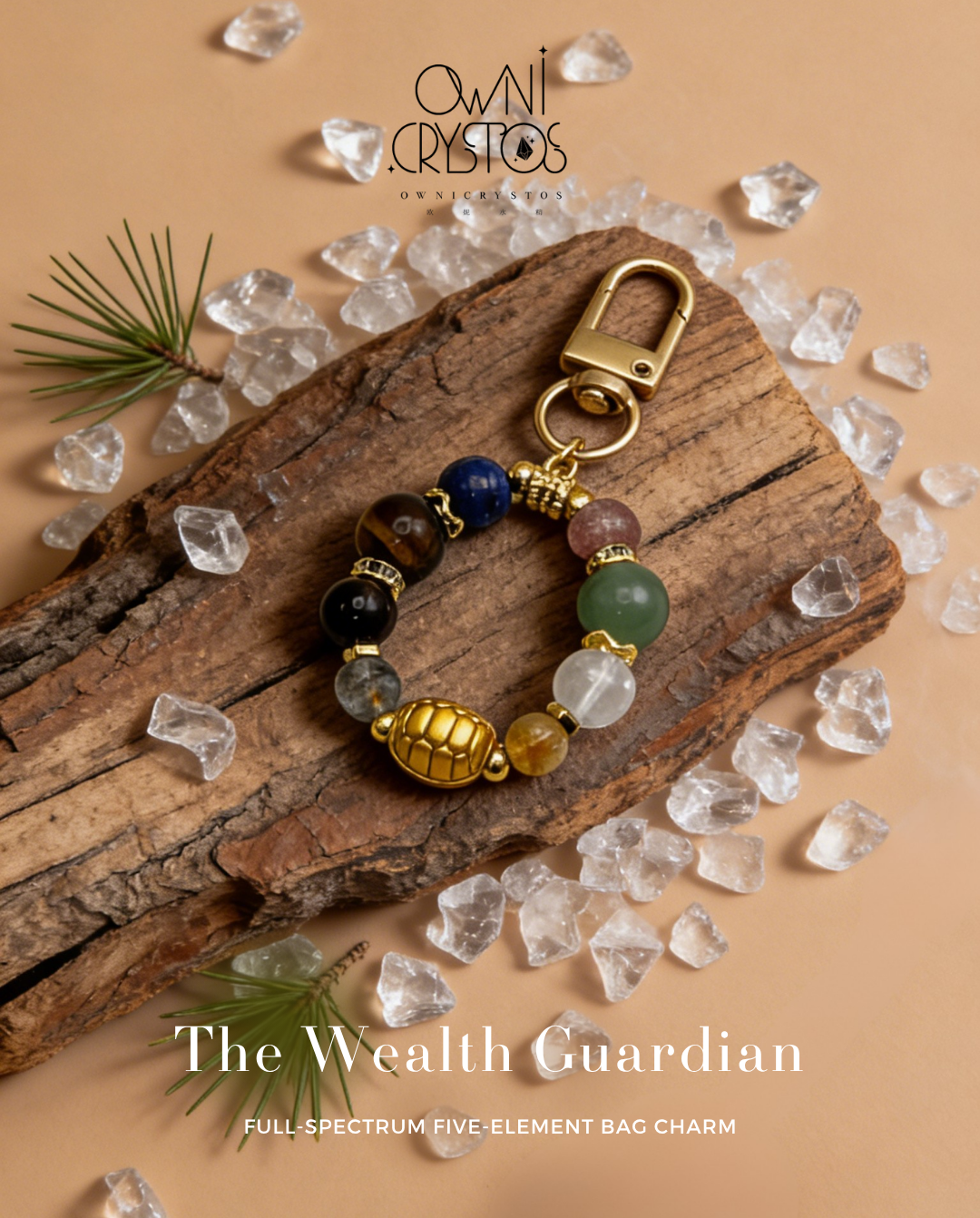 Fortune Turtle Five Elements Natural crystal Bag Charm Keychain
