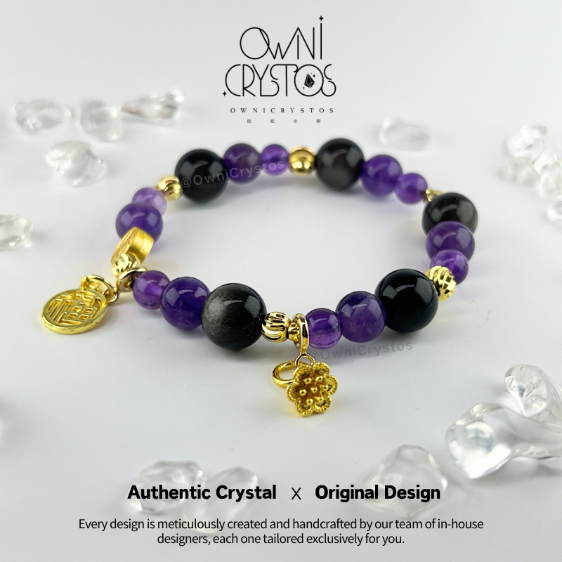 Career Protection Amethyst Silver Obsidian Bracelet