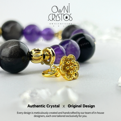 Career Protection Amethyst Silver Obsidian Bracelet