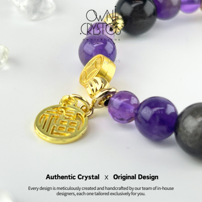 Career Protection Amethyst Silver Obsidian Bracelet