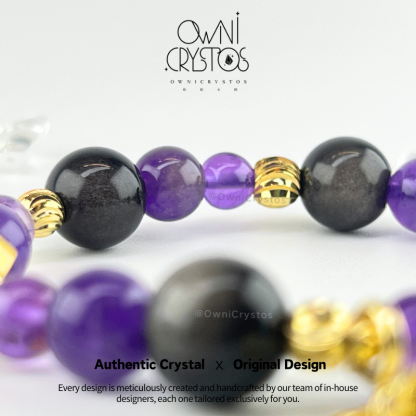 Career Protection Amethyst Silver Obsidian Bracelet