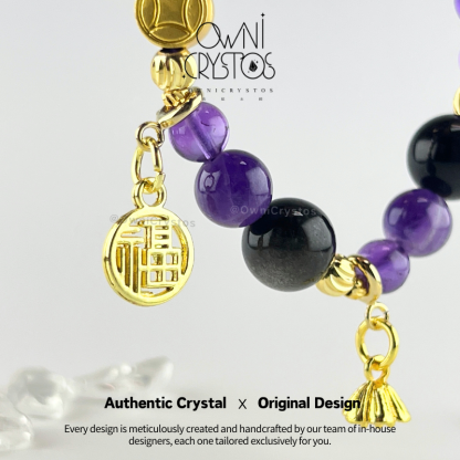 Career Protection Amethyst Silver Obsidian Bracelet