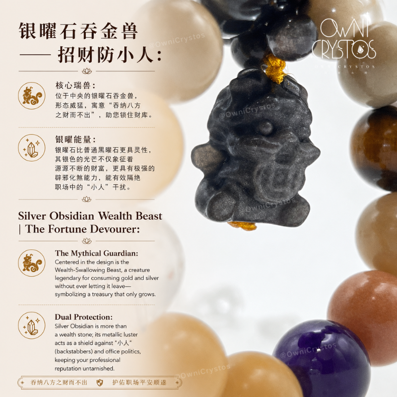 Wealth Beast obsidian Bodhi Clear quartz Amethyst Tiger eye unisex crystal bag charm