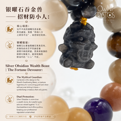 Wealth Beast obsidian Bodhi Clear quartz Amethyst Tiger eye unisex crystal bag charm