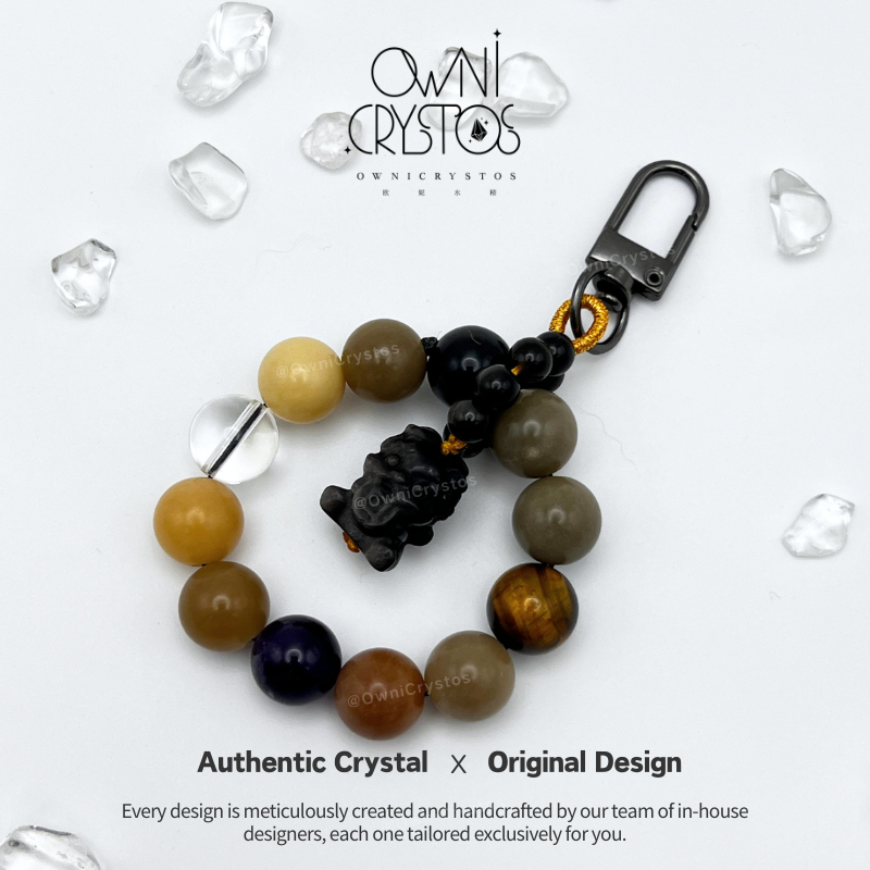 Wealth Beast obsidian Bodhi Clear quartz Amethyst Tiger eye unisex crystal bag charm