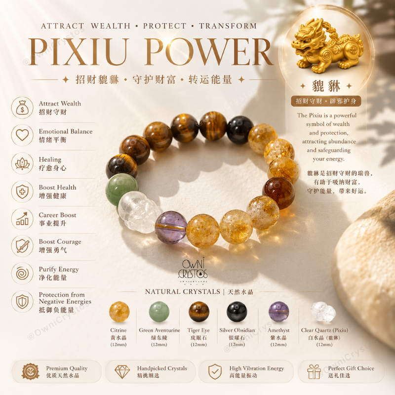 PiXiu Wealth Natural Crystal bracelet unisex Tiger Eyes Obsidian Amethyst Citrine