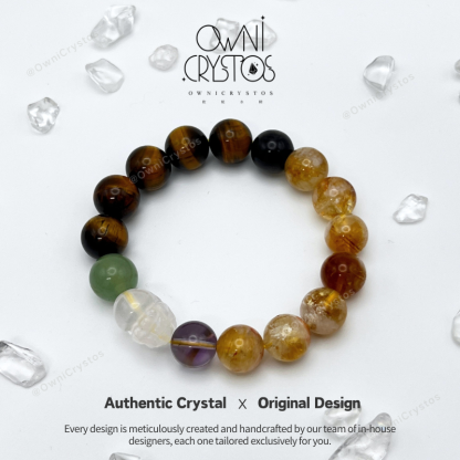 PiXiu Wealth Natural Crystal bracelet unisex Tiger Eyes Obsidian Amethyst Citrine