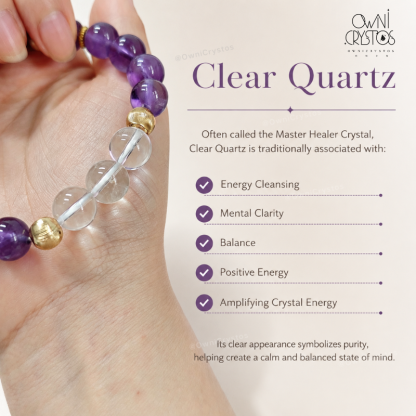 Career Boost Natural crystal bracelet amethyst clear quartz for woman gift present