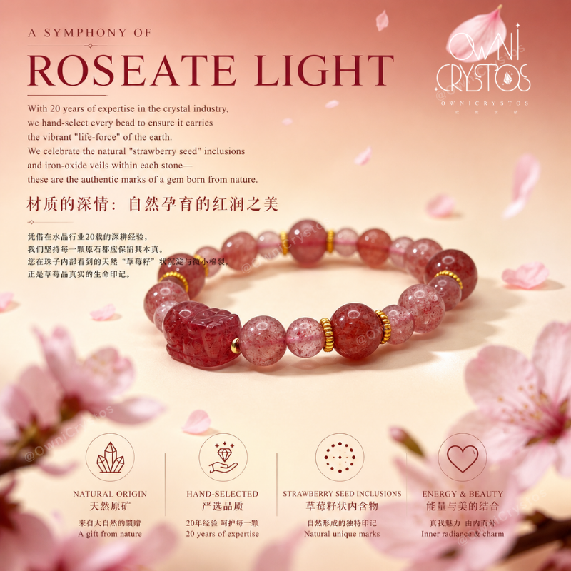 PiXiu Popularity Wealth fengshui natural crystal bracelet woman gift strawberry quartz
