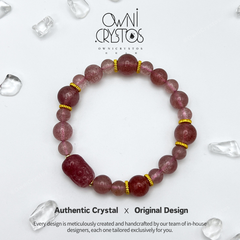 PiXiu Popularity Wealth fengshui natural crystal bracelet woman gift Strawberry quartz 貔貅 风水 草莓晶 招财手链