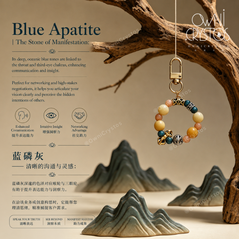 Energy Boost FengShui Bodhi Sunstone Blue apatite Natural crystal bag charm unisex