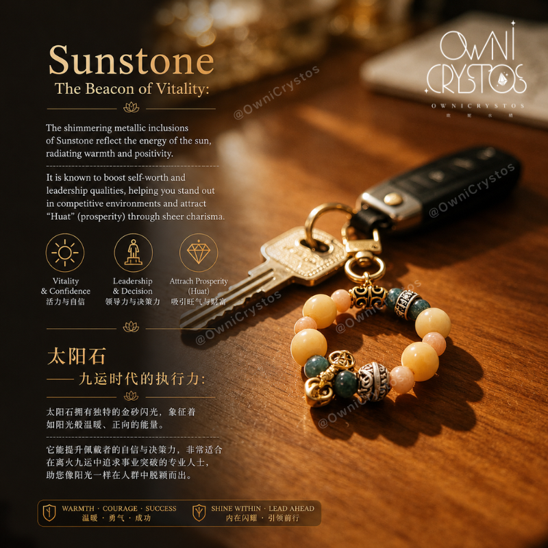 Energy Boost FengShui Bodhi Sunstone Blue apatite Natural crystal bag charm unisex