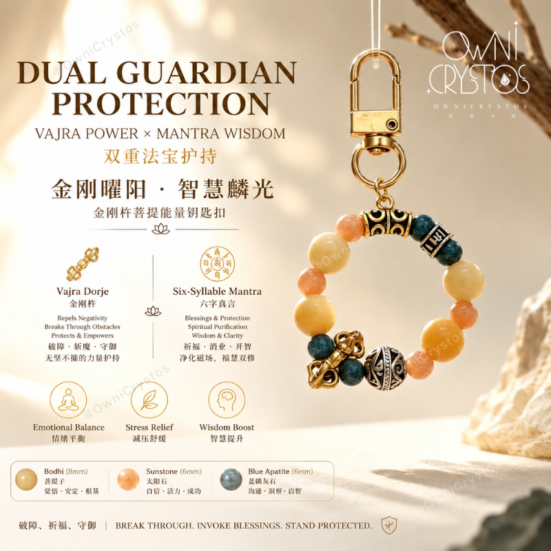 Energy Boost FengShui Bodhi Sunstone Blue apatite Natural crystal bag charm unisex